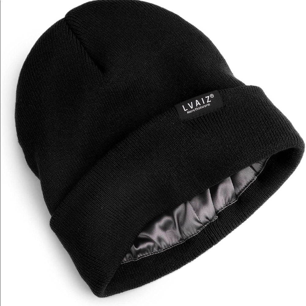 BLACK UNISEX SATIN LINED (winter) BEANIE HAT (BRAND NEW)